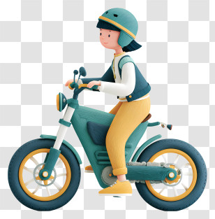 Electric Bike - Cartoon Biker On Motorcycle Transparent PNG