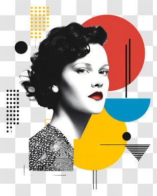 Beauty Portrait - Retro Woman With Geometric Shapes In Art Transparent PNG