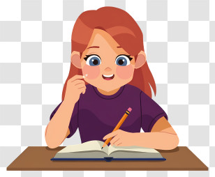 Woman Writing With Pencil - Girl Writing In Book Illustration Transparent PNG