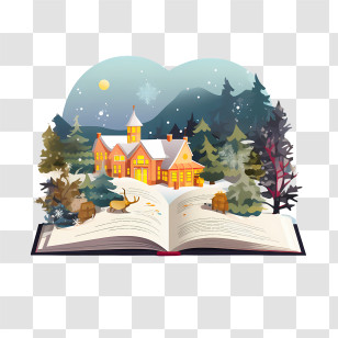 Christmas Book - Open Book With Winter Story Transparent PNG
