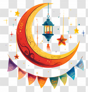 Eid Mubarak - Ramadan Crescent Moon And Lantern Design Transparent PNG