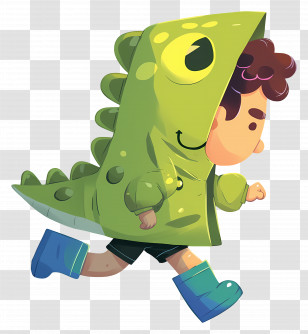 Cartoon Boy - Child Wearing Dinosaur-Themed Green Hoodie Transparent PNG