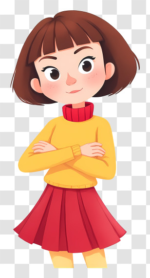 Cartoon Girl - Confident Girl In Yellow Sweater Transparent PNG