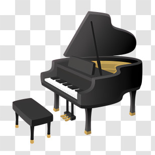 Grand Piano - Black Grand Piano With Bench Illustration Transparent PNG