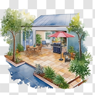 Watercolor Backyard Barbecue
 - Beautiful Home Patio Design Transparent PNG