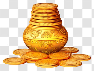 Gold Vase - Golden Pot Full Of Coins Transparent PNG