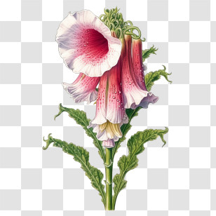 Foxglove Flower - Pink And White Foxglove Flower Illustration Transparent PNG
