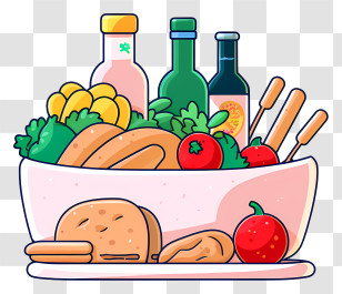 Food Items - Grocery Basket With Bread And Vegetables Transparent PNG