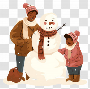 Family Building Snowman - Snowman With Family In Winter Transparent PNG