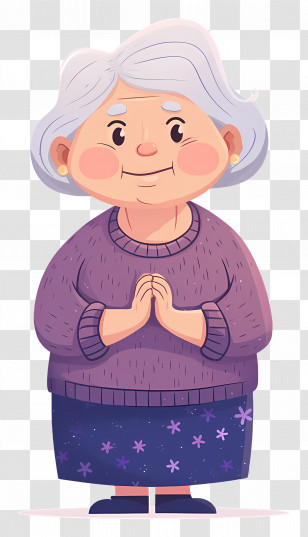 Old Woman - Cartoon Of Elderly Woman In Purple Transparent PNG