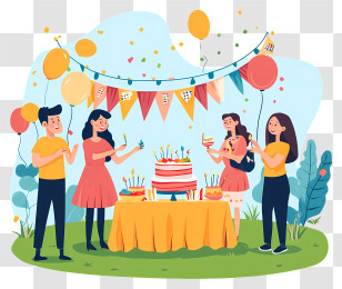 Outside Birthday Party - Group Birthday Party Celebration Transparent PNG
