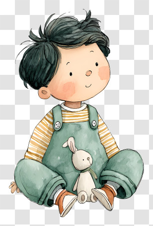 Watercolor Baby - Child With Toy Rabbit In Cute Style Transparent PNG