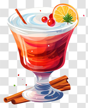 Red Cocktail - Festive Glass Of Cranberry Punch With Cinnamon Transparent PNG