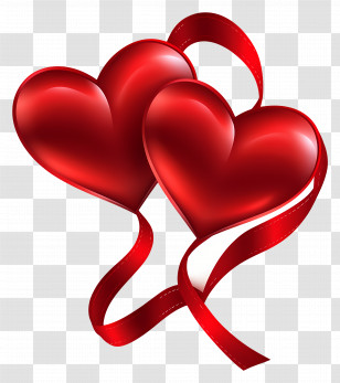 Wedding Symbol - Romantic Red Hearts With Ribbon Illustration Transparent PNG