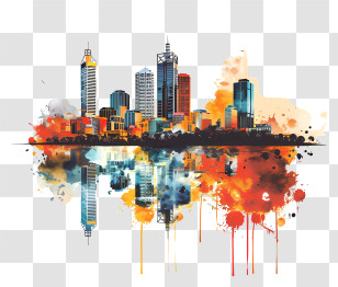 Perth City Skyline - Modern Cityscape With Vibrant Reflections Transparent PNG
