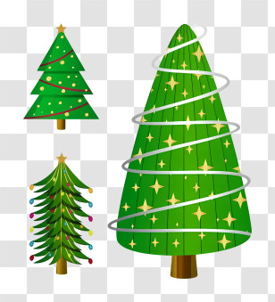 Christmas Tree - Beautiful Christmas Trees With Ornaments And Stars Transparent PNG