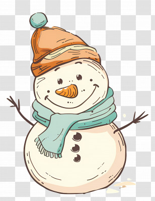 Snowman - Cute Snowman With Hat And Scarf Transparent PNG