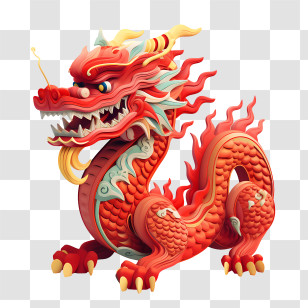 Chinese Dragon - Red Chinese Dragon With Flames Illustration Transparent PNG