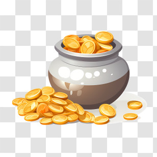 Dhanteras - Pot Filled With Shiny Gold Coins Illustration Transparent PNG