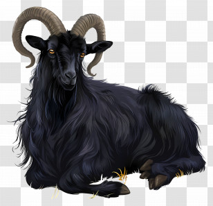 Black Goat - Black Goat With Majestic Curved Horns Transparent PNG