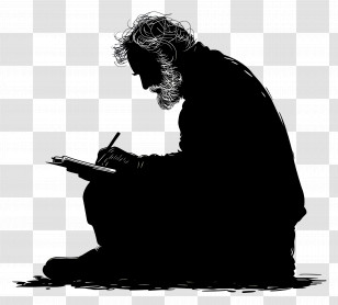 Old Man Silhouette - Silhouette Of A Man Writing Transparent PNG