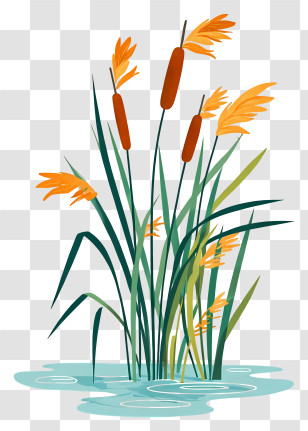 Tall Green Reeds - Pond Reeds With Cattails Transparent PNG
