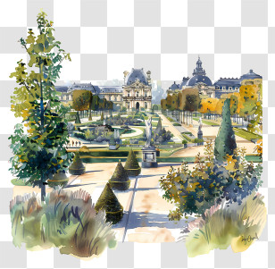 Tuileries Gardens - Beautiful Garden Landscape Painting Transparent PNG
