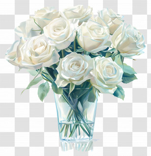 Bouquet Of White Roses - Elegant White Roses In Glass Vase Transparent PNG