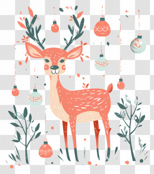 Christmas Reindeer Illustration - Christmas Reindeer With Ornaments Illustration Transparent PNG