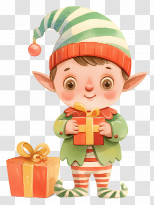 Christmas Elf - Festive Elf Holding A Gift Box Transparent PNG