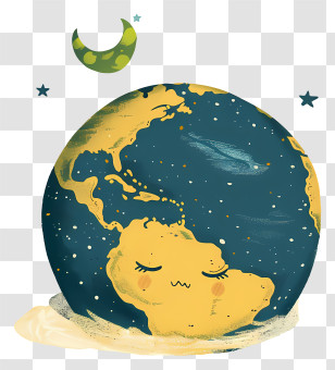 Sleeping Earth - Cartoon Earth Smiling With Moon And Stars Transparent PNG