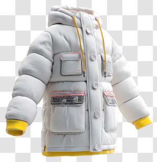 Winter Coat - White Winter Jacket With Yellow Accents Transparent PNG