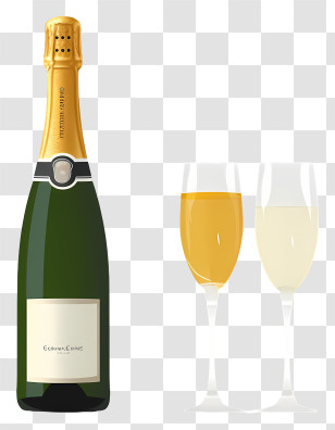 Sparkling Wine - Champagne Bottle With Glasses For Celebration Transparent PNG