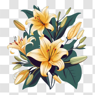 Lily Flowers - Yellow Lilies Bouquet Design Transparent PNG