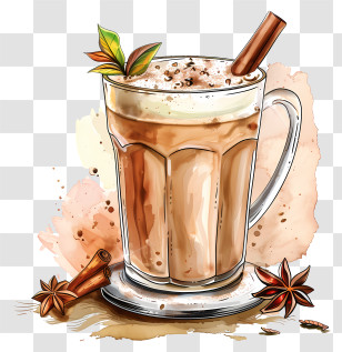Masala Chai - Glass Of Delicious Spiced Latte With Cinnamon Transparent PNG