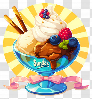 National Sundae Day - Ice Cream Sundae With Berries And Chocolate Transparent PNG