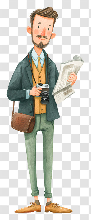 Male Journalist - Cartoon Man With Camera And Newspaper Transparent PNG