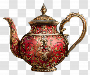 Teapot - Ornate Vintage Teapot With Golden Details Transparent PNG