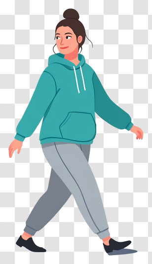 Older Woman Walking - Woman Walking In Teal Hoodie Transparent PNG