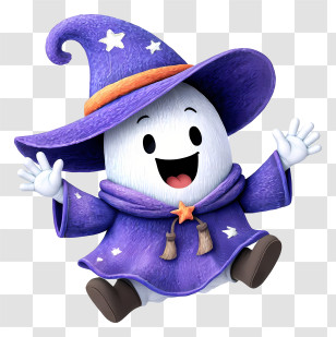 Cute Ghost In Witch Outfit - Happy Purple Wizard Ghost Transparent PNG