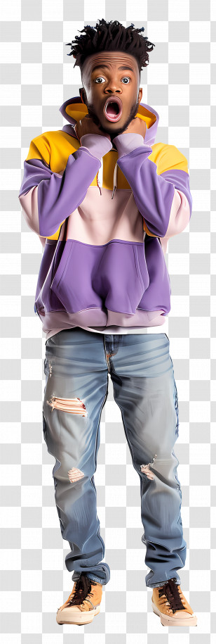 Shocked Black Man - Surprised Man In Purple And Yellow Hoodie Transparent PNG