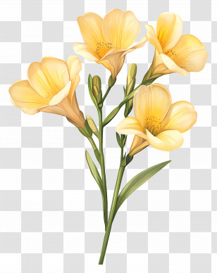 Freesia Flowers - Yellow Flowers With Green Stems Transparent PNG