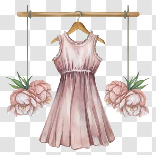 Pink Dress - Pink Dress On Hanger With Flowers Transparent PNG