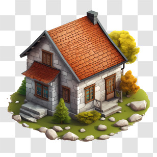 Stone House - Small Cozy House With Red Roof Transparent PNG