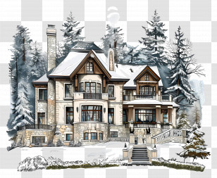 Luxury Real Estate - Snowy Winter House Transparent PNG