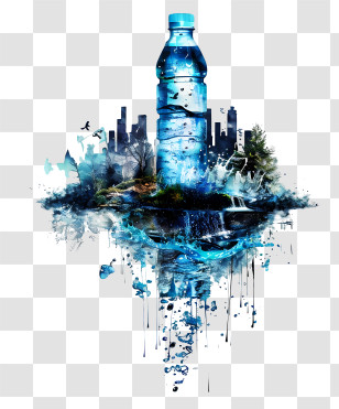 World Water Day - Water Bottle With Cityscape And Nature Transparent PNG