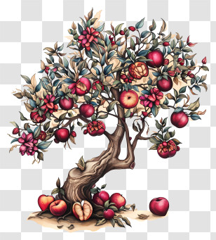 Tu B Shevat - Beautiful Apple Tree With Fruits And Flowers Transparent PNG