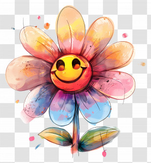 Flower Emoji - Colorful Smiling Flower Cartoon Transparent PNG