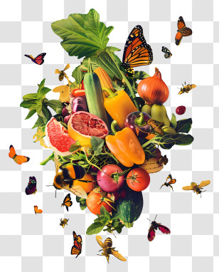 Fresh Produce - Colorful Vegetables And Insects In Nature Transparent PNG