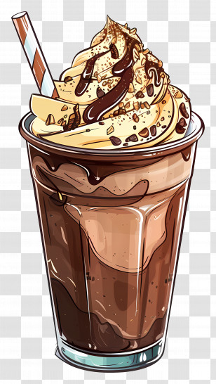 Frappuccino - Chocolate Milkshake With Cream And Drizzle Transparent PNG